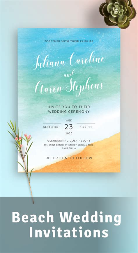 Free custom printable beach wedding invitation .